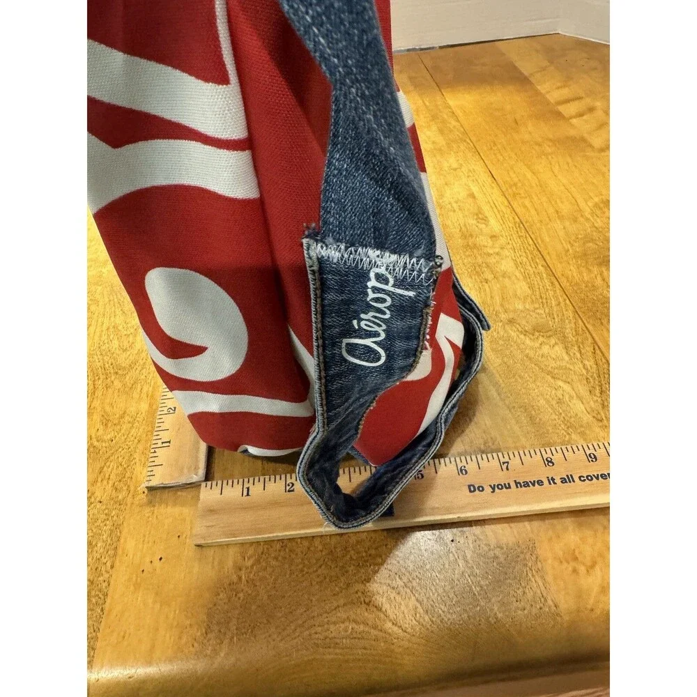 Handmade Crossbody Purse Tote Levis Lauren Denim jeans RED & White Swirl RARE